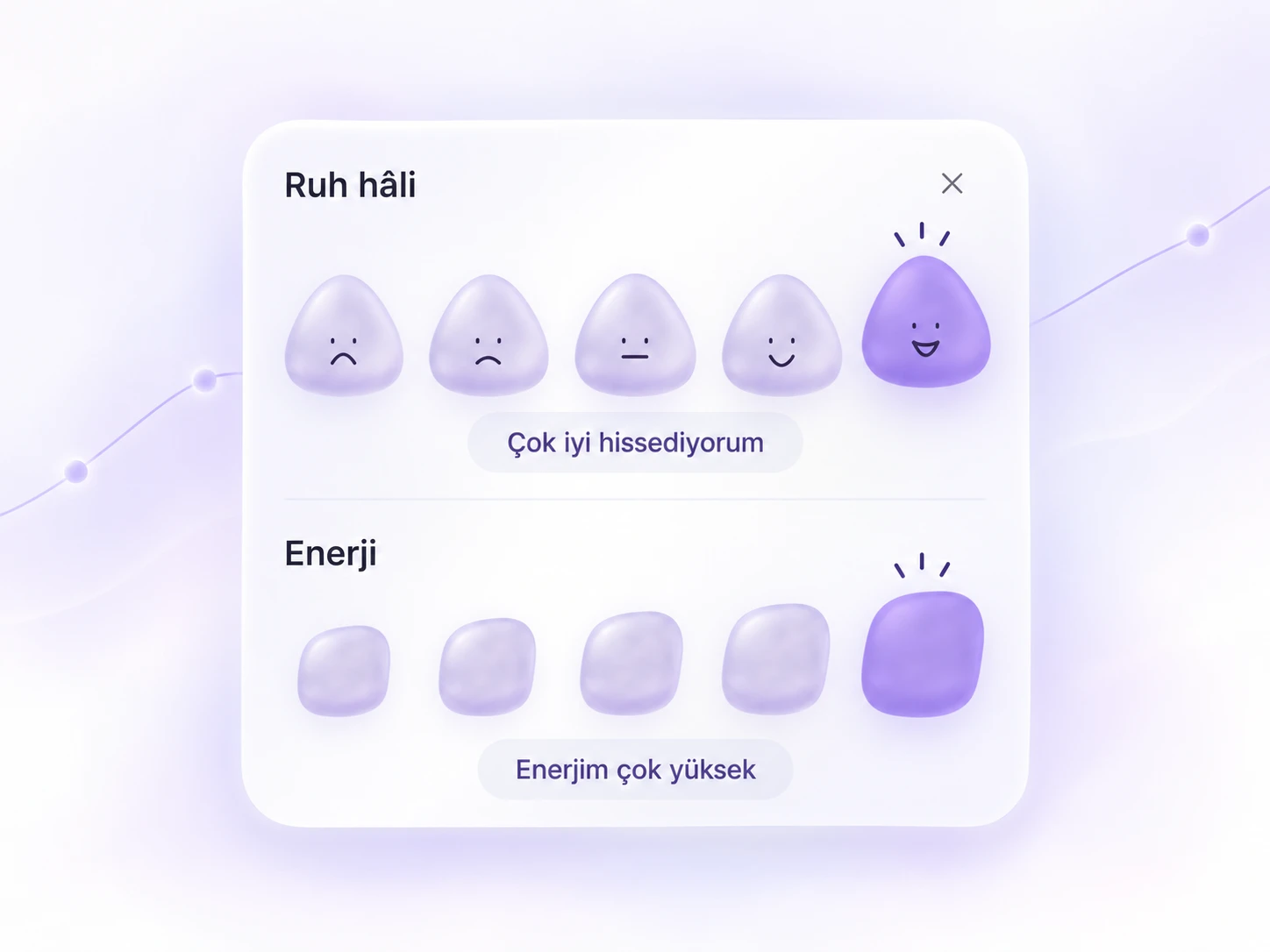 Card showing mood and energy selections